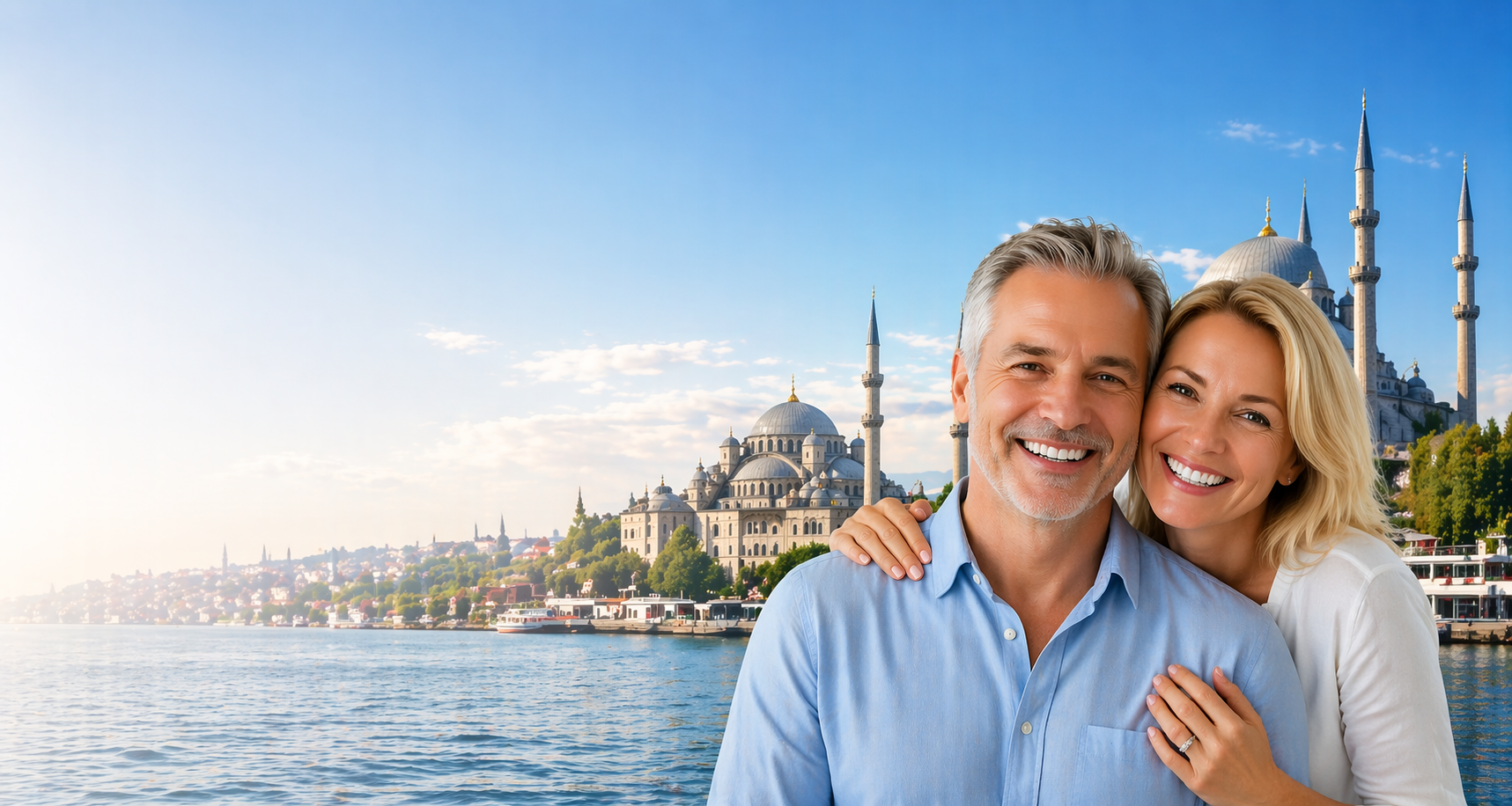 Smiling older couple with dental implants