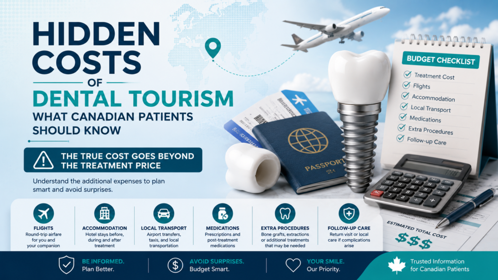 Hidden costs of dental tourism including travel, accommodation, and follow-up care